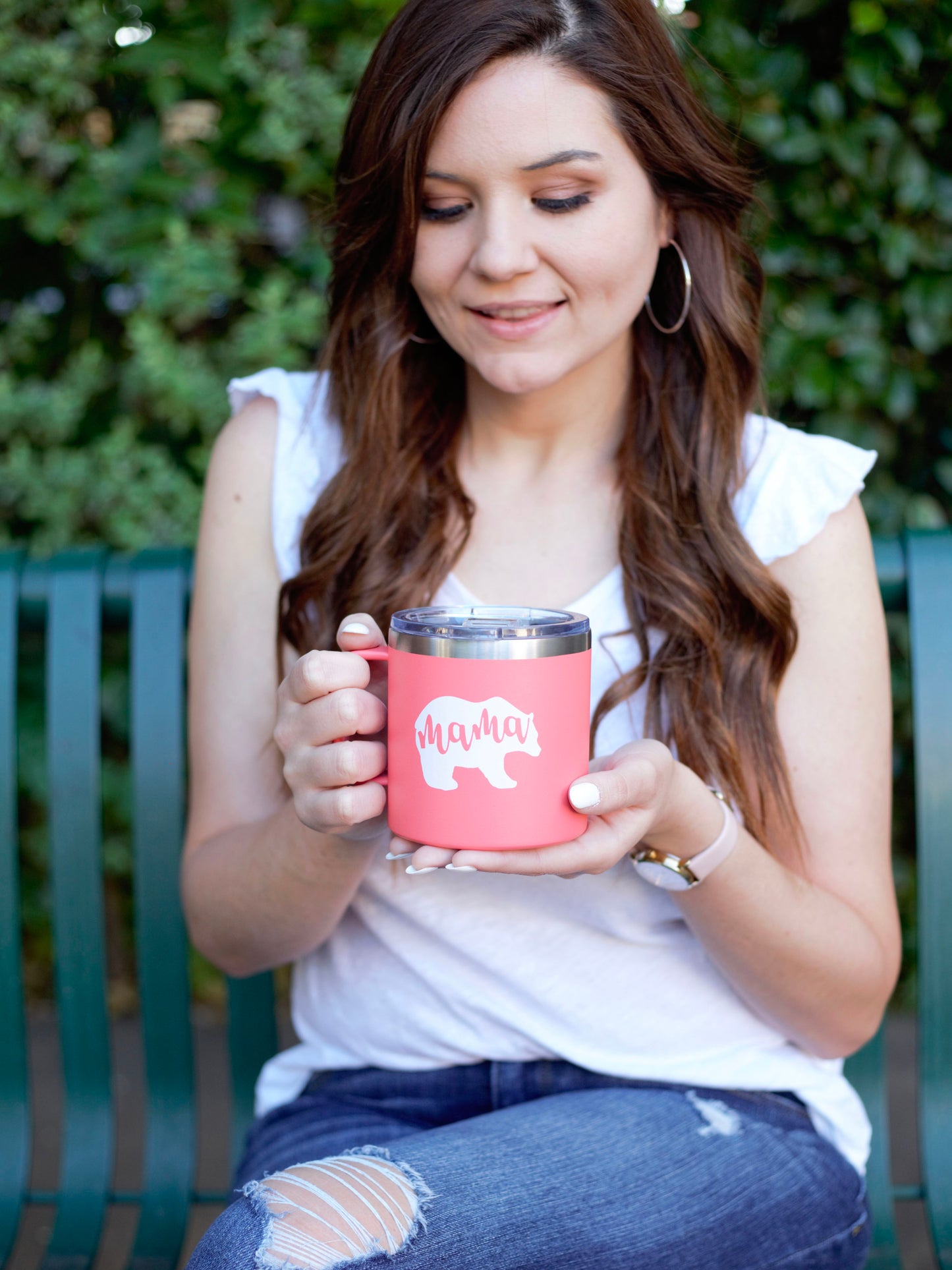 Mama Bear 15 oz Coral Camper Tumbler for Moms