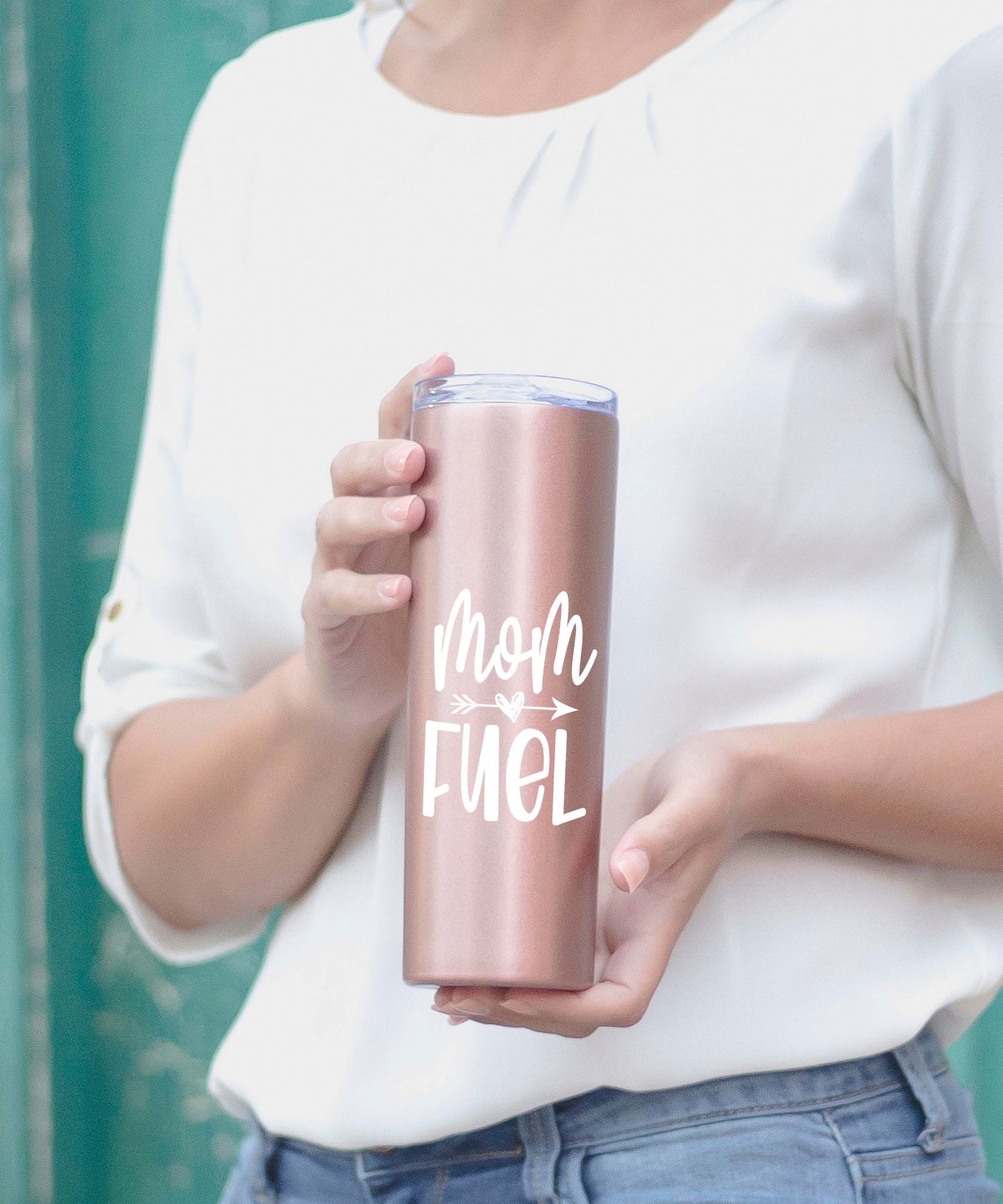 Mom Fuel Rose Gold 20 oz Skinny Tumbler