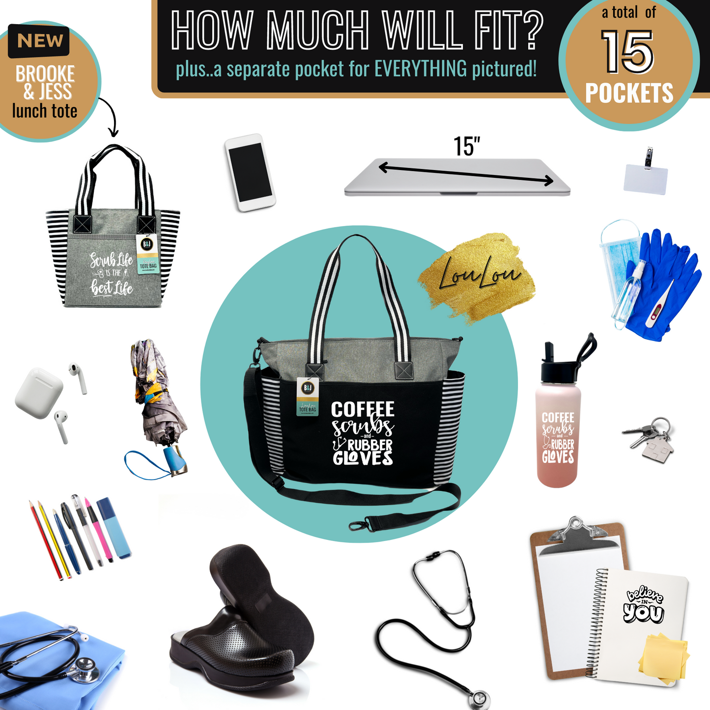 Coffee Scrubs LouLou Gray Tote Bag for Medical Workers