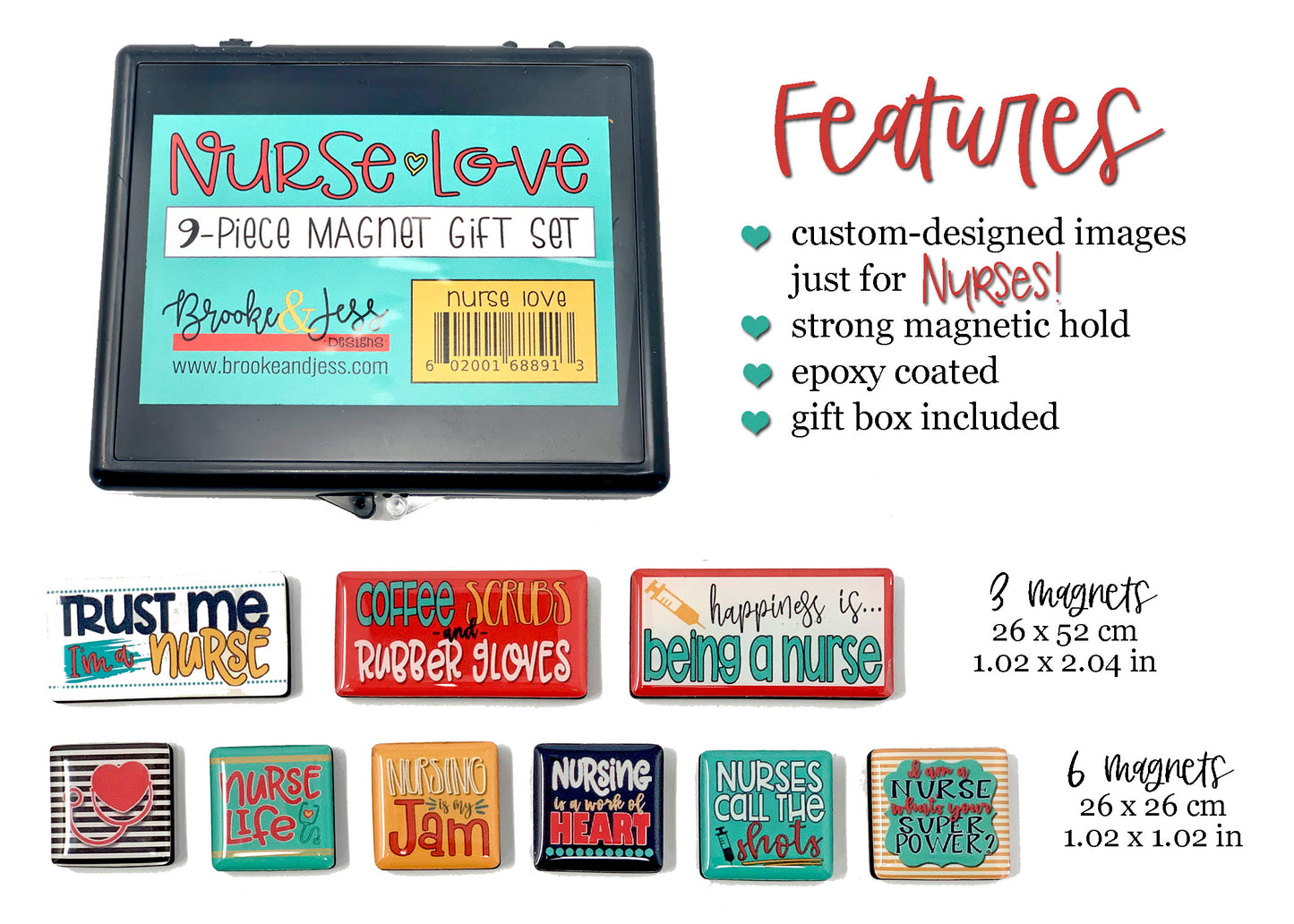 "Nurse Love" Magnet Gift Set for Nurses - 9 Pieces