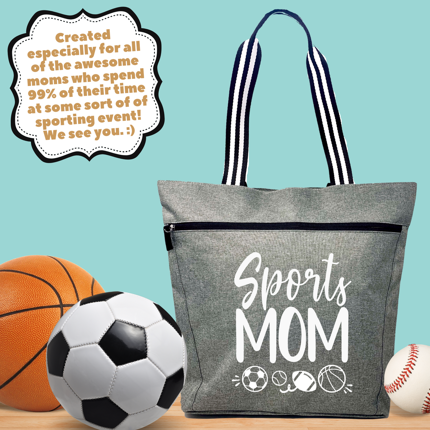 Sports Mom Lexie Gray Tote Bag for Moms
