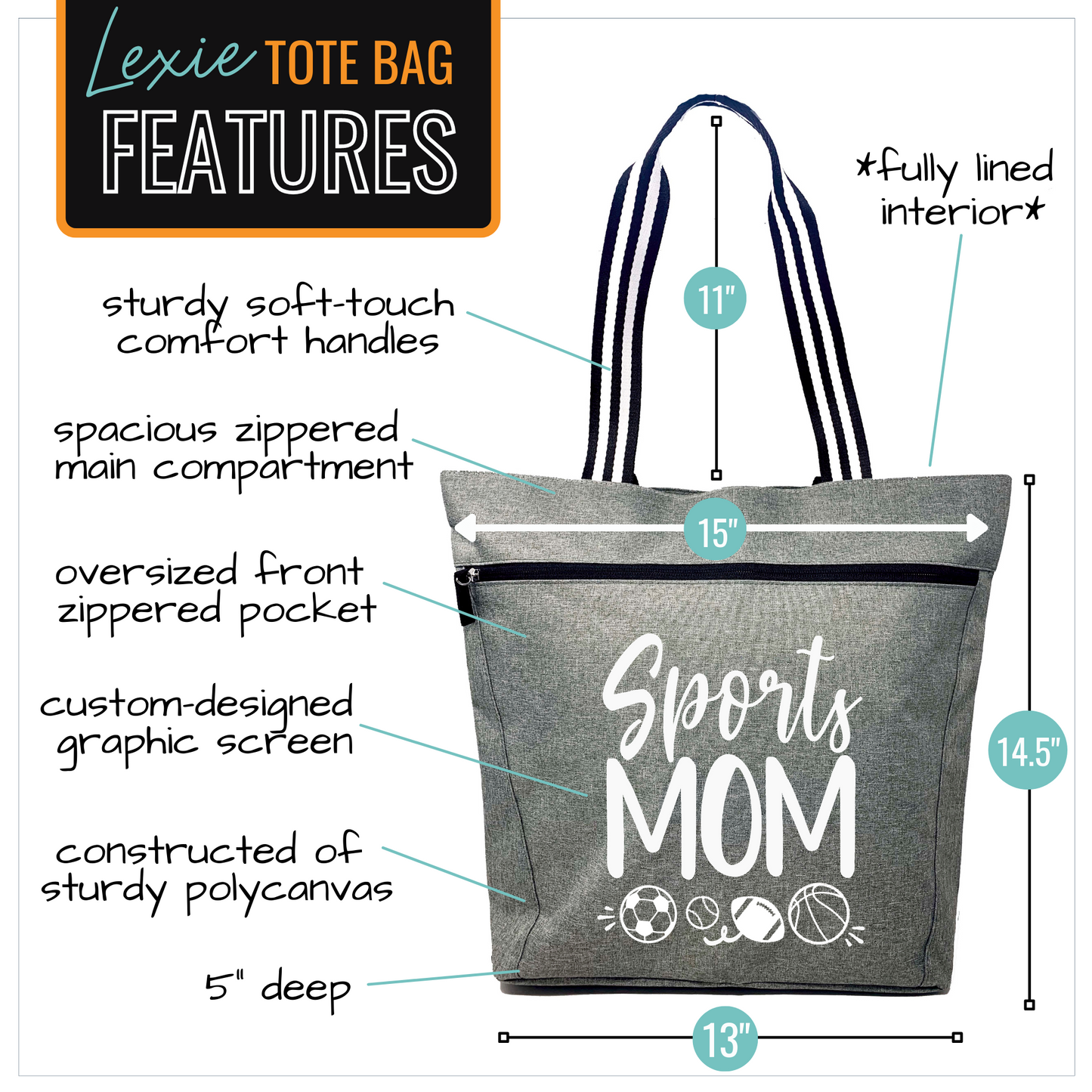 Sports Mom Lexie Gray Tote Bag for Moms