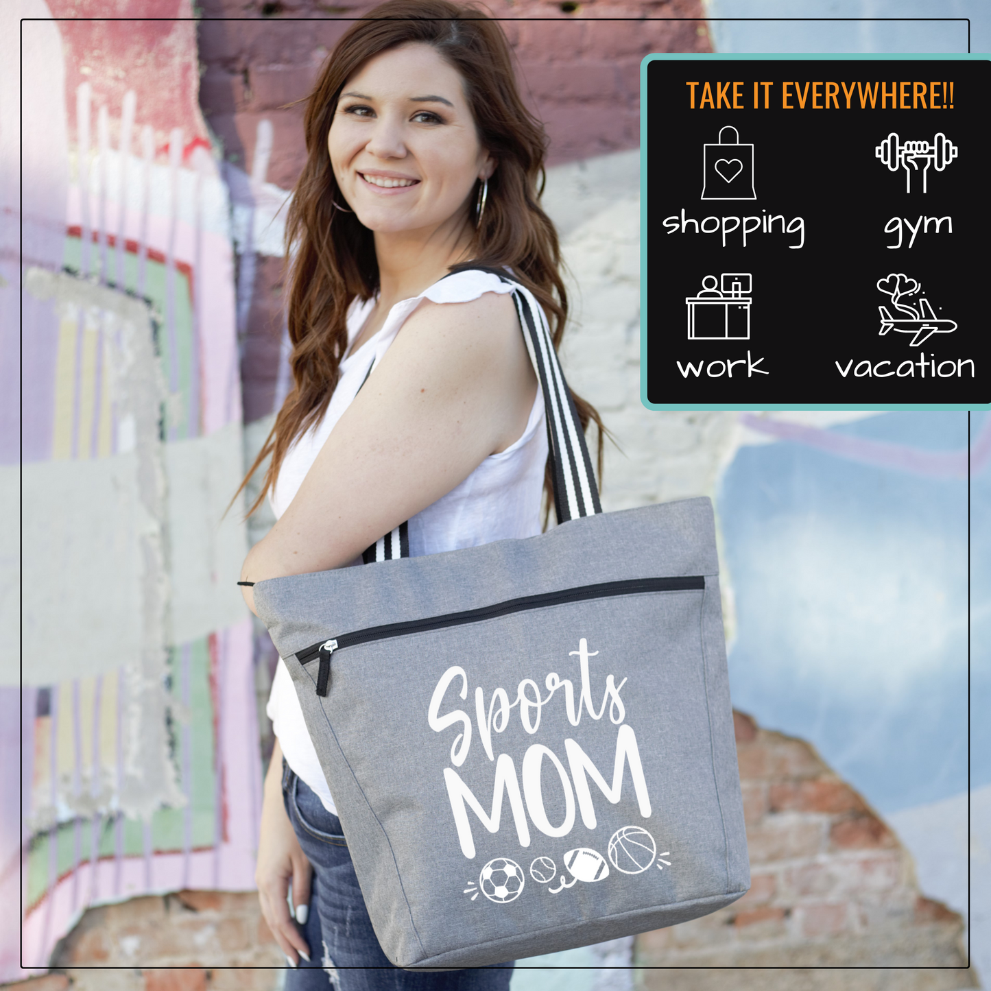 Sports Mom Lexie Gray Tote Bag for Moms
