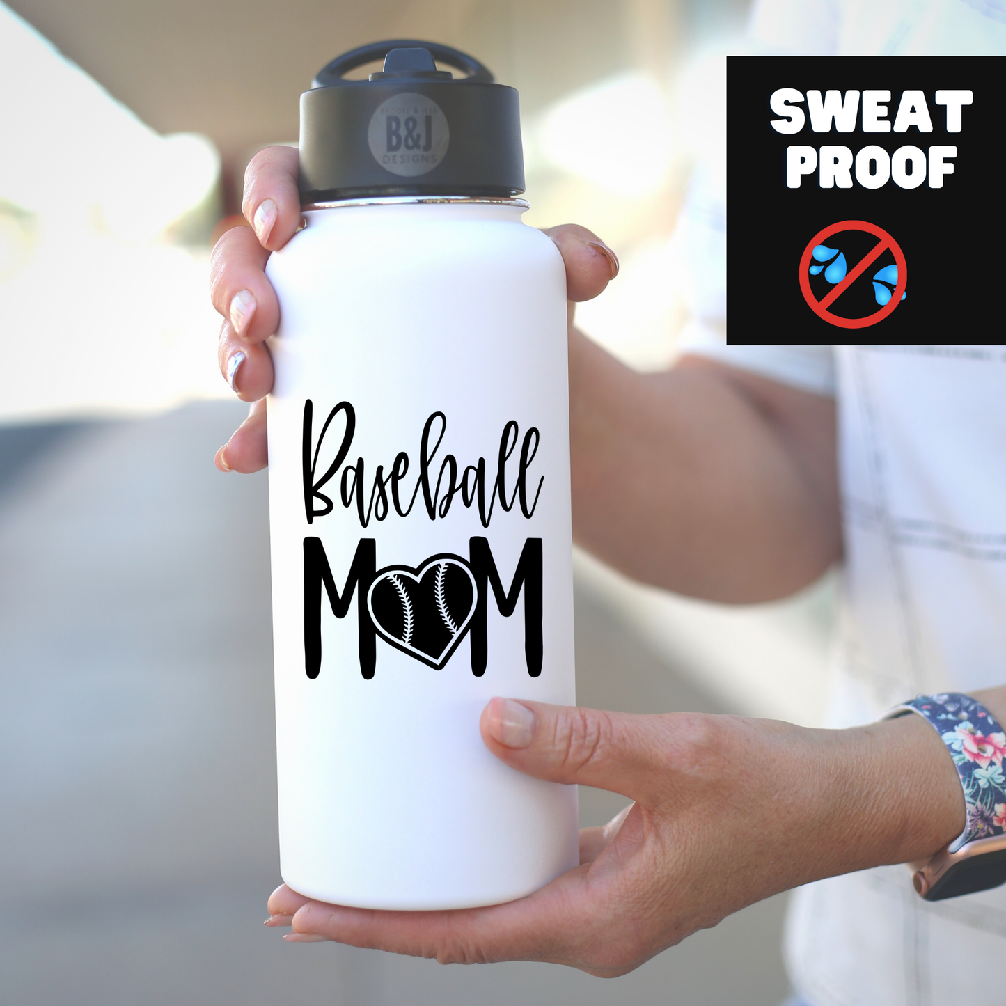 Baseball Mom 32 oz White Water Bottle for Moms