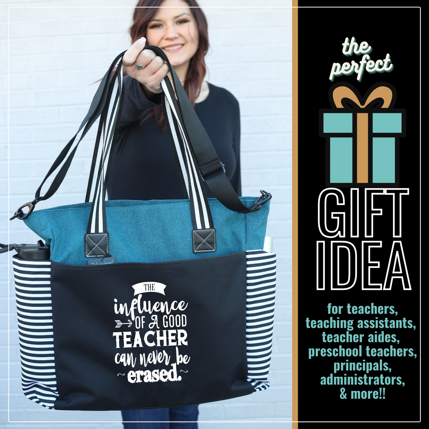 Teacher Influence Loulou Teal Tote Bag for Teachers