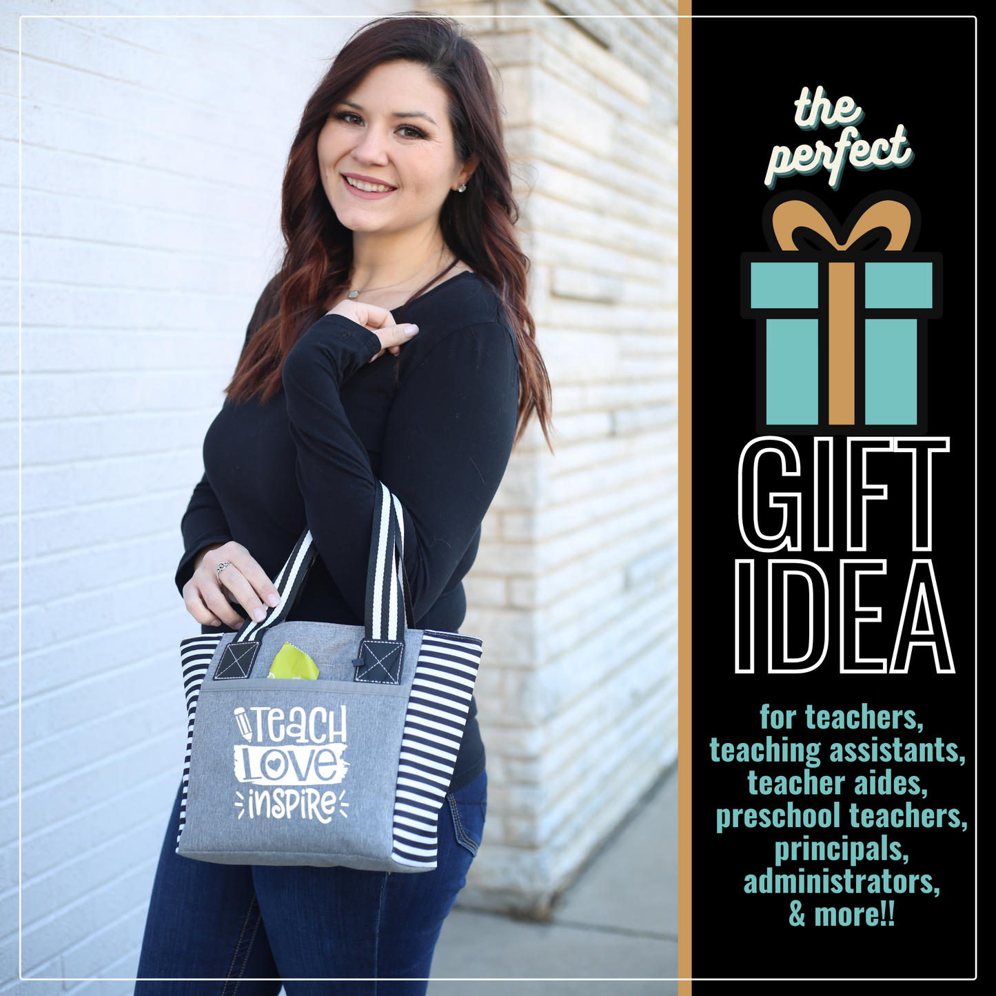 Teach Love Kaylee Gray Tote Bag for Teachers