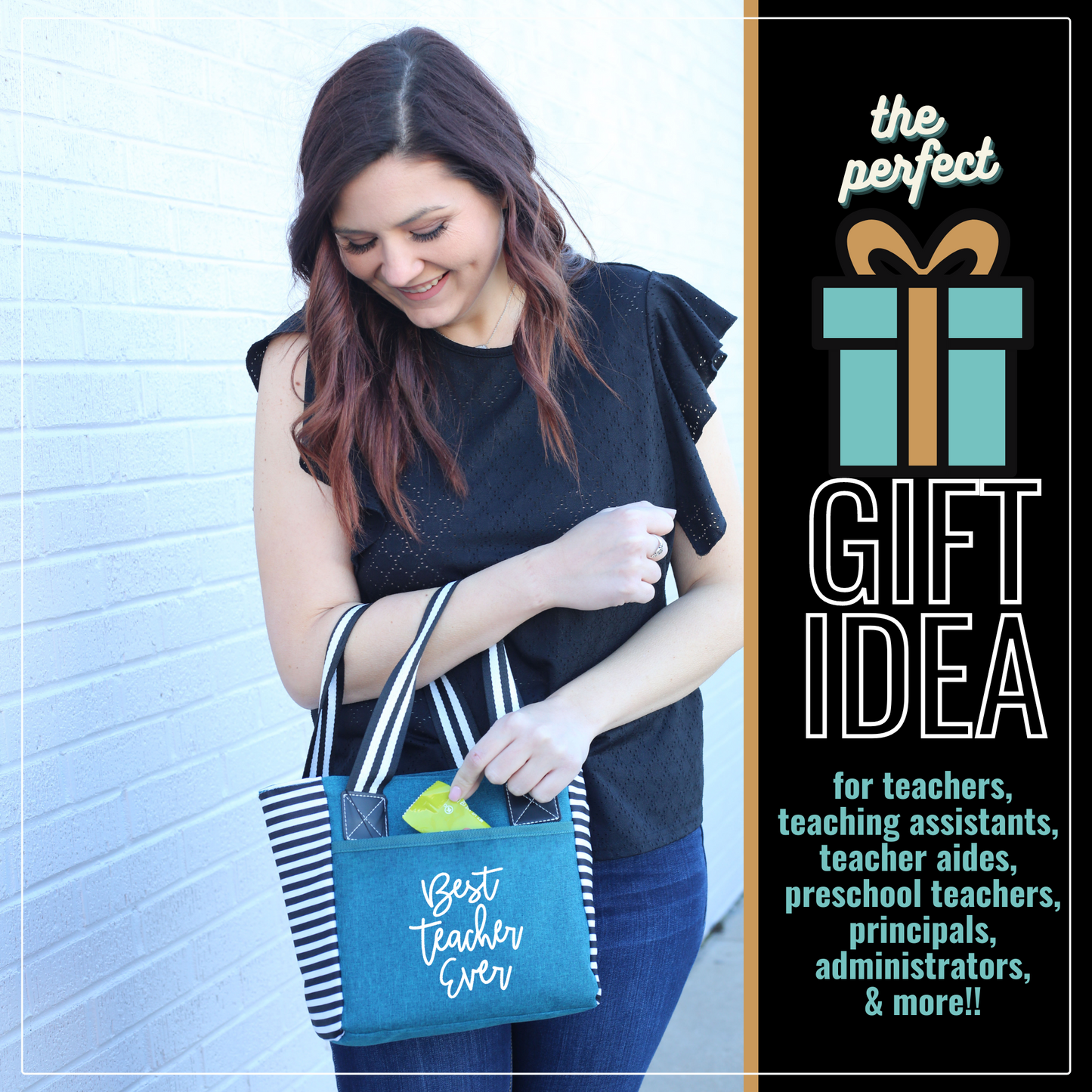 Best Teacher Kaylee Teal Tote Bag for Teachers