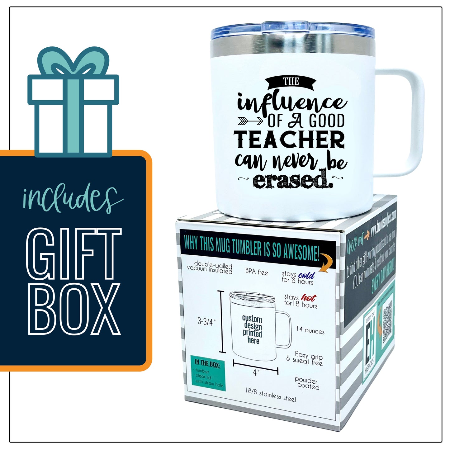 Teacher Influence 14 oz White Camper Tumbler for Teachers