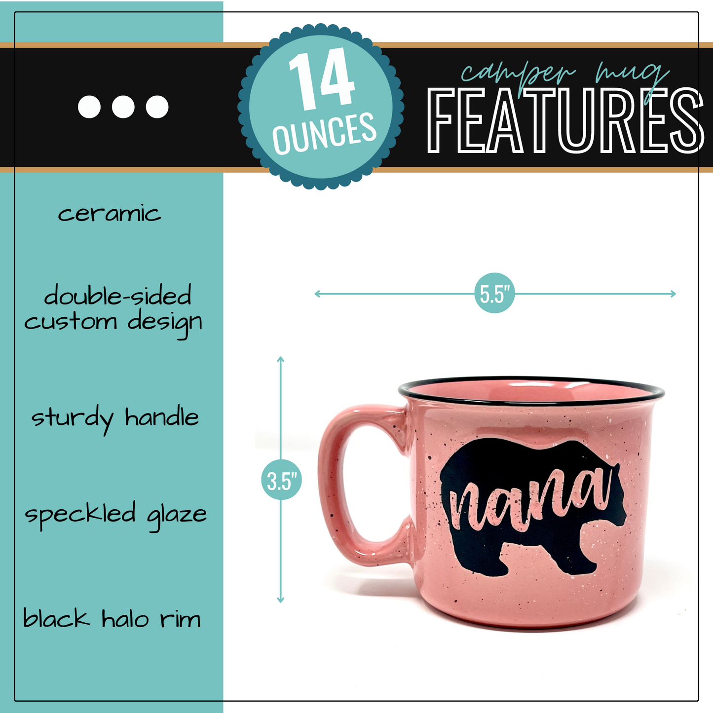 Nana Bear 15 oz Coral Ceramic Mug for Grandmas