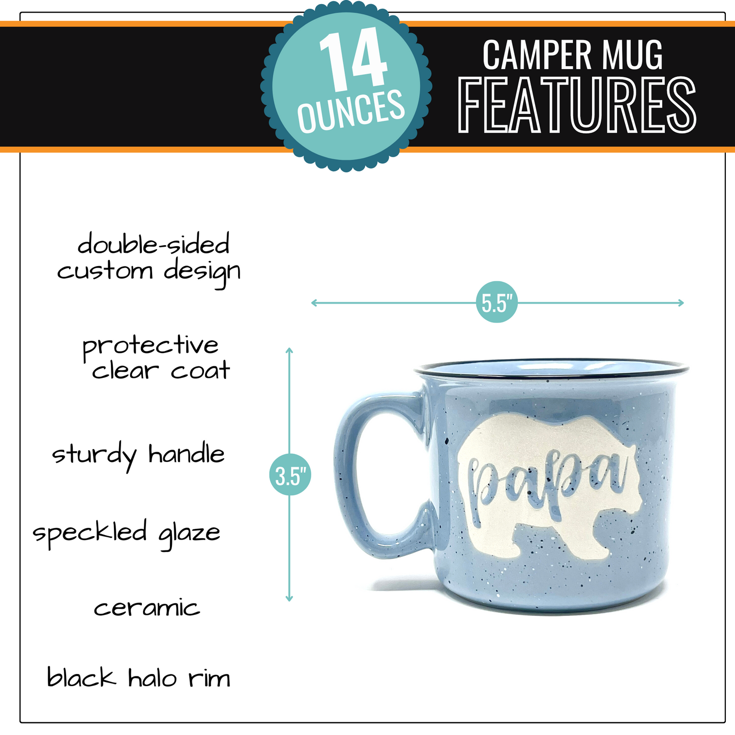 Papa Bear 15 oz Light Blue Ceramic Mug for Dads