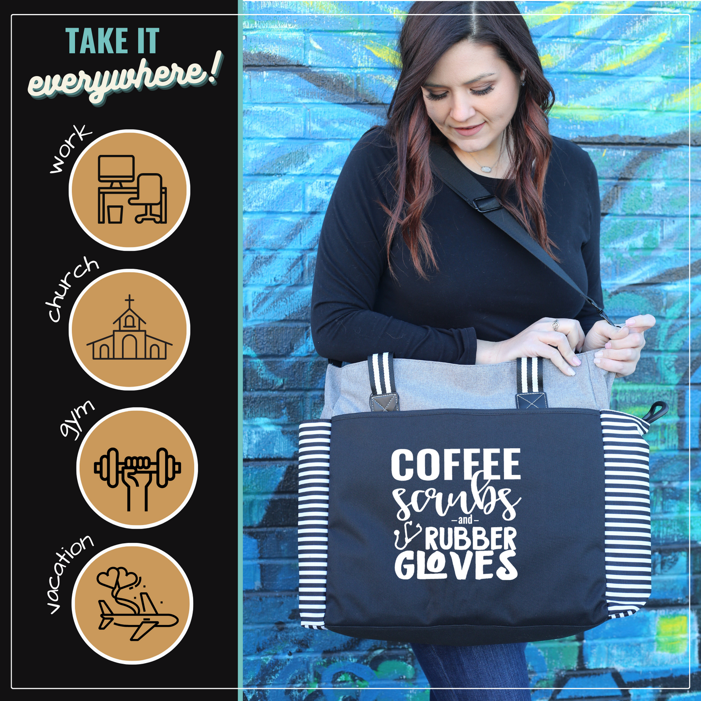Coffee Scrubs LouLou Gray Tote Bag for Medical Workers - Outlet Deal Utah
