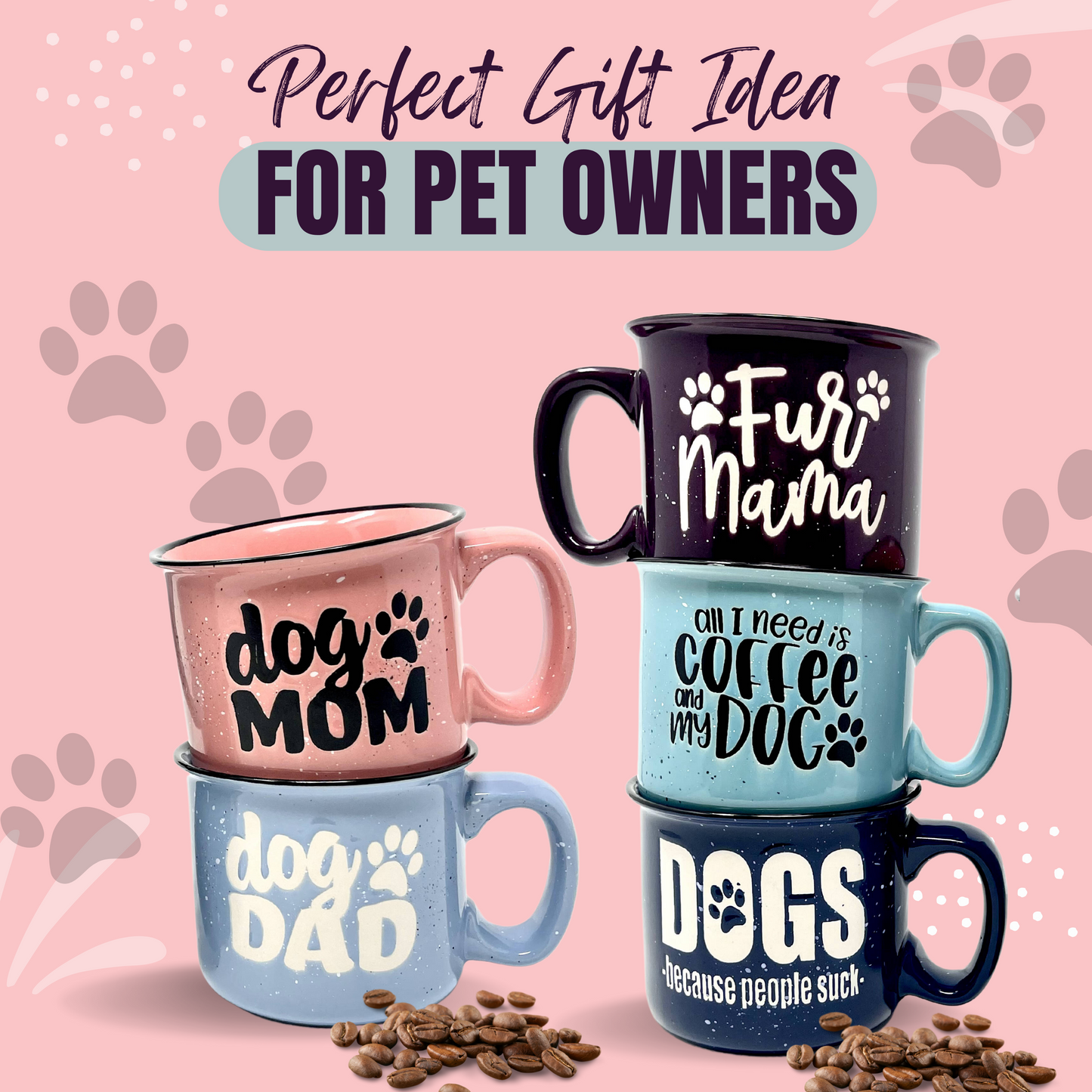 Cute Funny Coffee Mug for Dog Lovers - Dog Mom, Dog Dad, Fur Mama - Unique Fun Gifts for Her, Dad, Mom, Sister, Teacher, Coworkers - Coffee Cups & Mugs with Quotes (Dog Mom and Dog Dad Mug Gift Set)