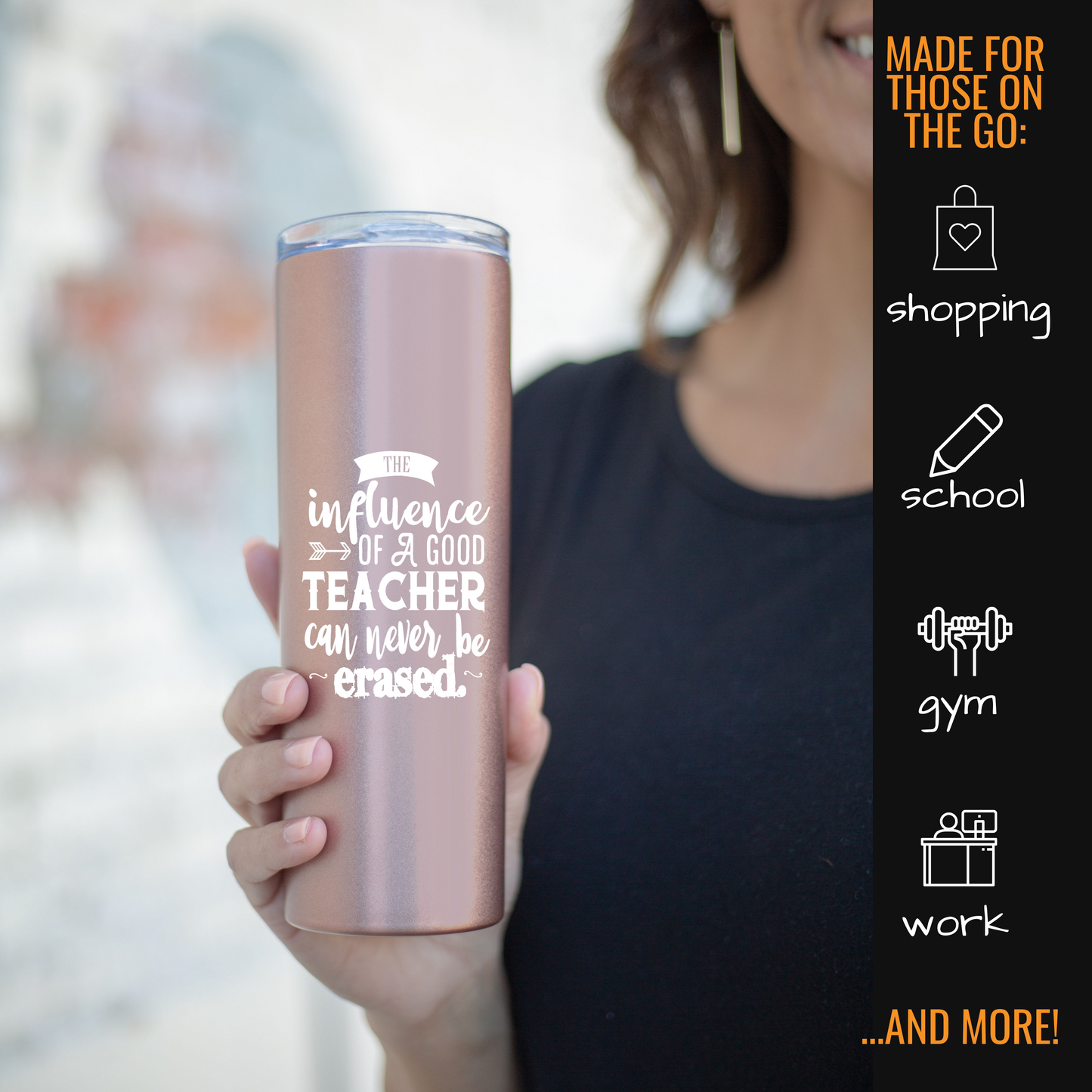 Cute Fun Unique Tumblers for Teachers - Double Walled Vacuum Sealed 20 oz Skinny Stainless Steel - Great Gift for Teachers, Educators, Teacher Appreciation Day (Teach Love Inspire Rose Gold 4 Pack)