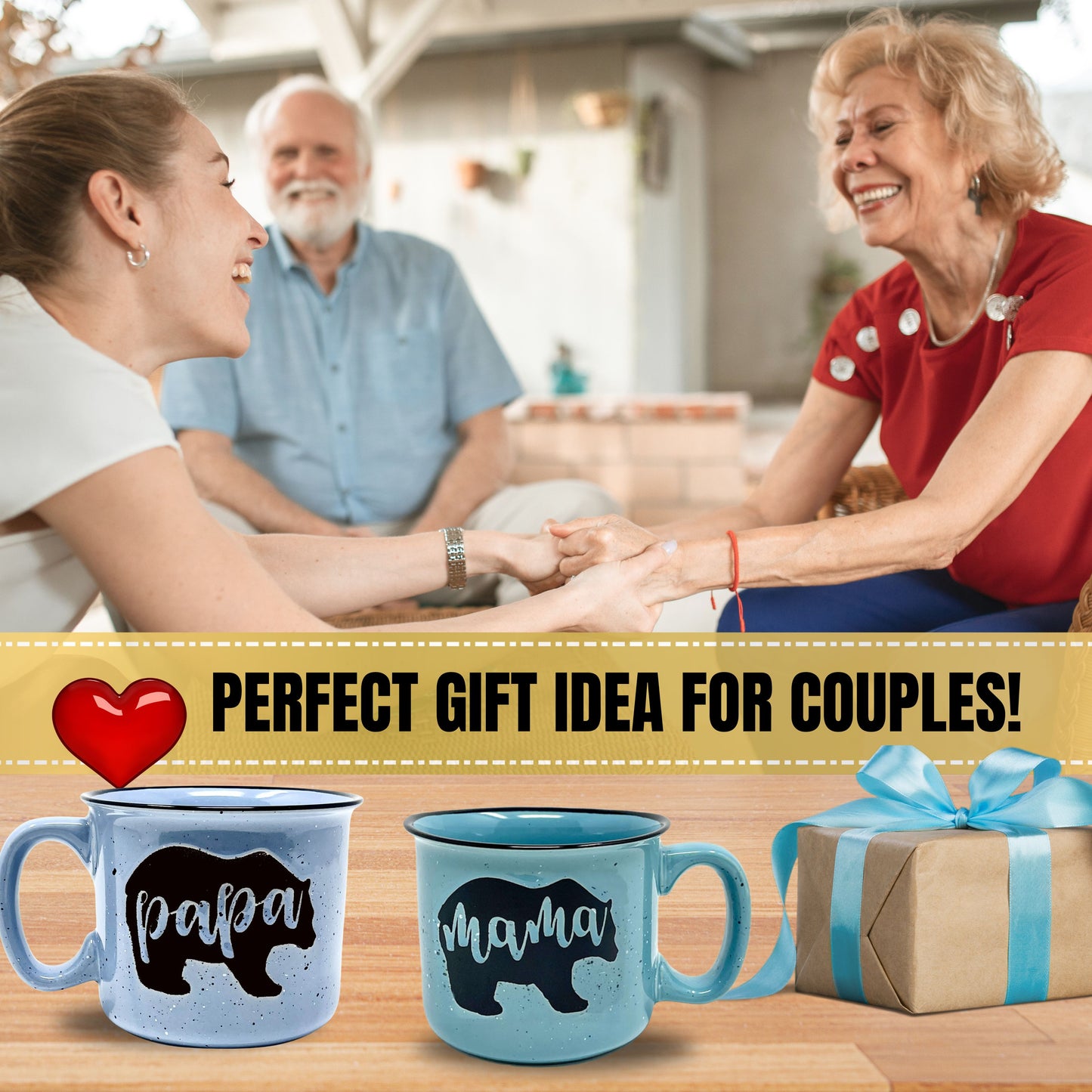 Mama Bear Coffee Mug for Mom, Mother, Wife - Cute Coffee Cups for Women - Unique Fun Gifts for Her, Mother's Day, Christmas (Mama Bear Teal and Papa Bear Light Blue Gift Set)
