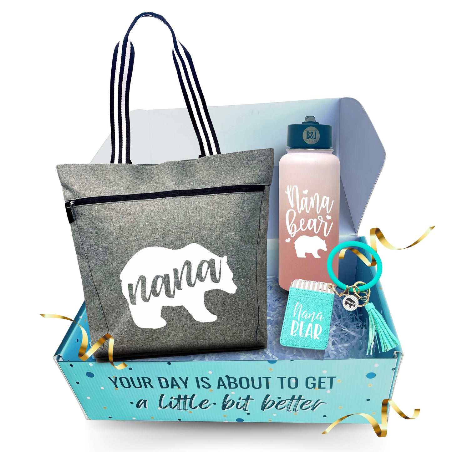Brooke & Jess Designs Nana Bear Gift Box Bundle Set - Perfect Gift for Grandma from Grandkids (Nana Bear Waterbottle Gift Box)