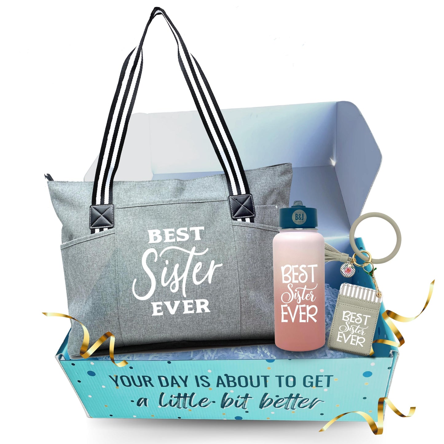Brooke and Jess Designs Sister Gift Box - Best Sister Ever Tessa, 32 oz Tumbler Waterbottle, and Keychain Gift Box Set