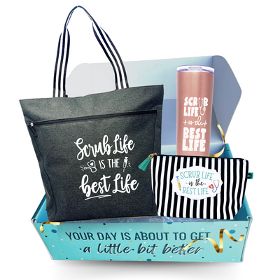 Brooke and Jess Designs - Scrub Life Lexie Tote Bag, 20 oz Skinny Tumbler, and Janie Makeup Cosmetic Bag Gift Bundle Set