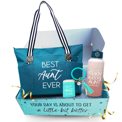 Brooke and Jess Designs - Best Aunt Ever Tessa, Keychain, and Freakin' Awesome Aunt 32 oz Waterbottle Tumbler Gift Box Set