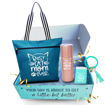 Brooke and Jess Designs - Cat Mom Gift Box Bundle - Cat Lover Gifts for Women - Perfect Crazy Cat Themed Items (Cat Mom Skinny Tumbler Gift Box)
