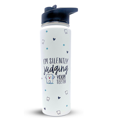 I'm Silently Judging Your Teeth Water Bottle - Dental Assistant Hygienist Gifts for Women - Dentist Tumbler, Cups, Coffee Mug, Insulated Water Bottle - Great Gift for Birthday, Appreciation Week