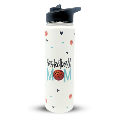 Brooke & Jess Designs Basketball Mom Tumbler Gifts - Large Insulated Water Bottle with Straw - Stainless Steel Metal 24 oz Travel Cup for Mom, Mama, Mother, Wife, Women | Keeps Hot and Cold for Hours