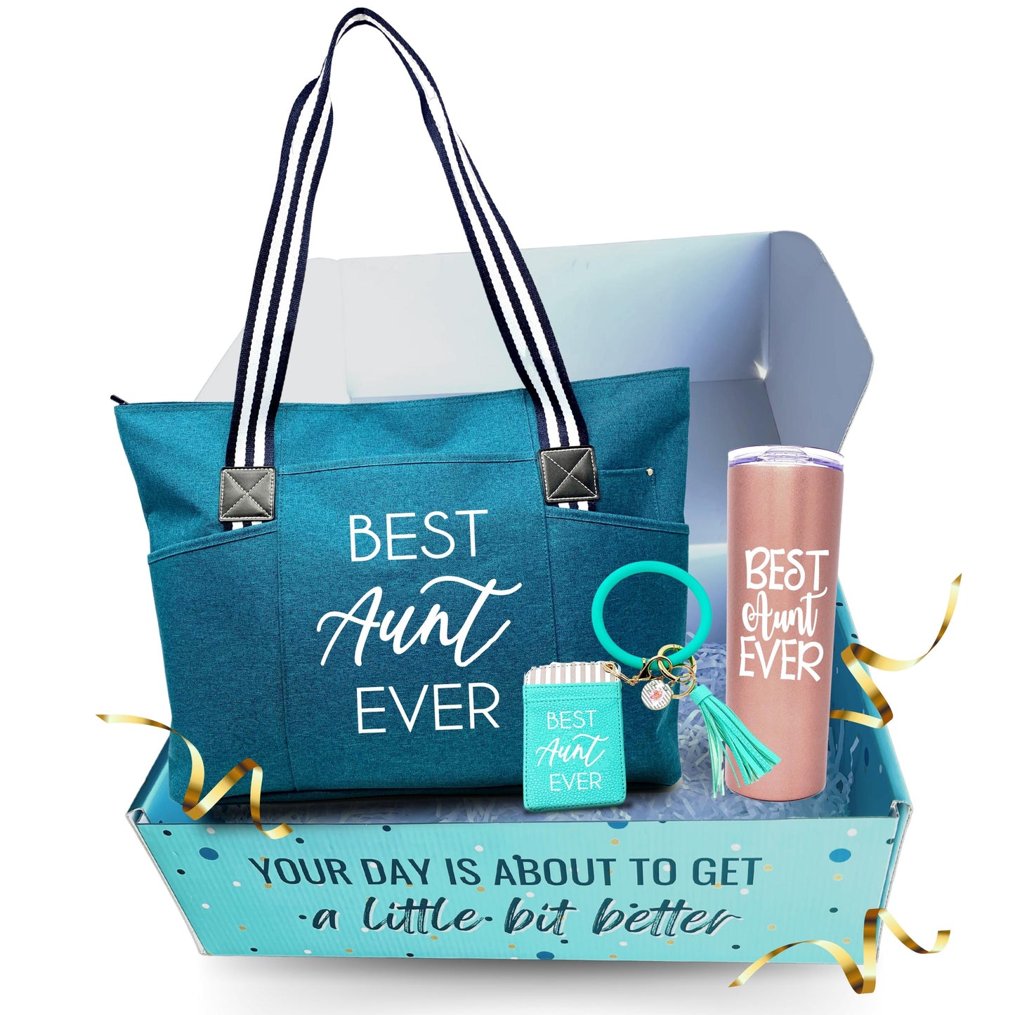 Brooke and Jess Designs Aunt Gift Box - Best Aunt Ever Tessa, 20 oz Skinny Tumbler, and Keychain Gift Box Set