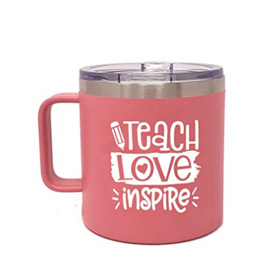 Teach Love 14 oz Coral Camper Tumbler for Teachers - Outlet Deal Utah