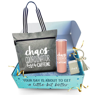 Brooke and Jess Designs Chaos Coordinator Gift Bundle - Chaos Caffeine Lexie, 20 oz Skinny Tumbler, and Keychain Gift Box Set