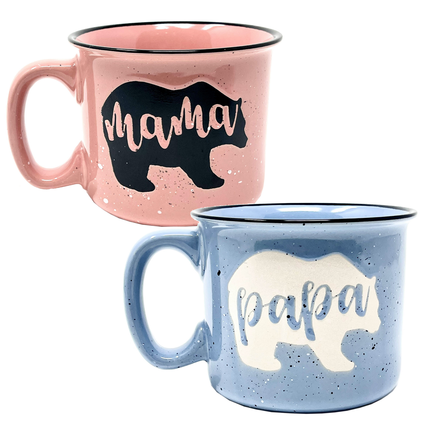 Mama Bear & Papa Bear Coffee Mug - Cute Coffee Cups for Men and Women - Unique Fun Gifts for Him, Her, Mother's Day, Father's Day, Christmas (Mama Bear Coral & Papa Bear Light Blue Gift Set)