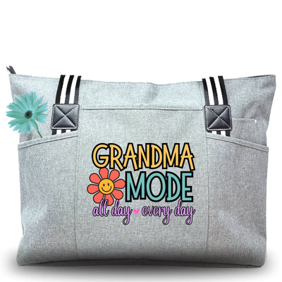 Grandma Mode All Day Every Day Tote Bag Gift with Pockets and Zipper