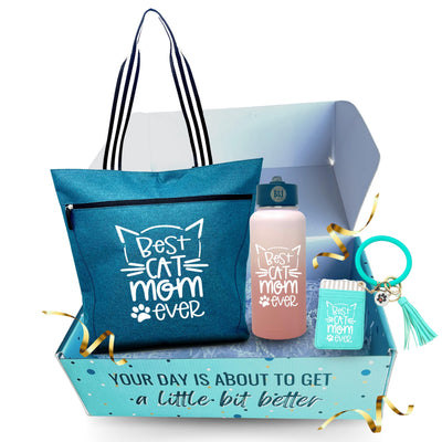 Brooke and Jess Designs - Cat Mom Gift Box Bundle Set - Cat Lover Christmas Gifts for Women - Perfect Crazy Cat Themed Items (Cat Mom Waterbottle Gift Box)