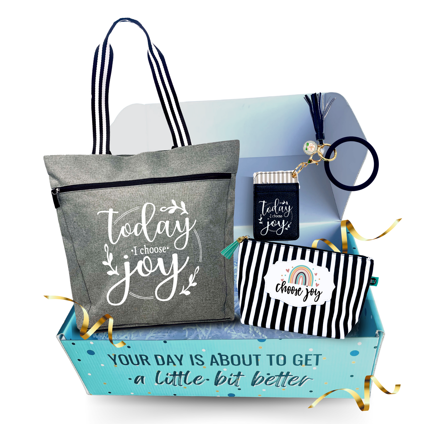 Brooke and Jess Designs - Choose Joy Lexie Tote Bag, Janie Makeup Bag, Keychain Accessory Gift Box