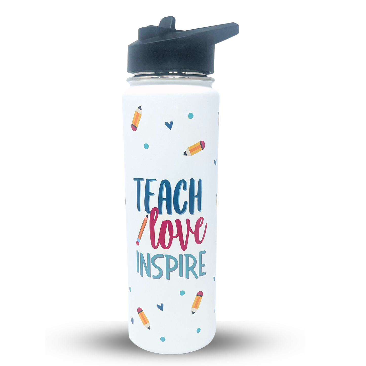 Teach Love Inspire Water Bottle - Teacher Mug, Tumbler, Cup - Teacher Appreciation Gifts for Teachers, Gift Ideas for Birthday, New Teachers