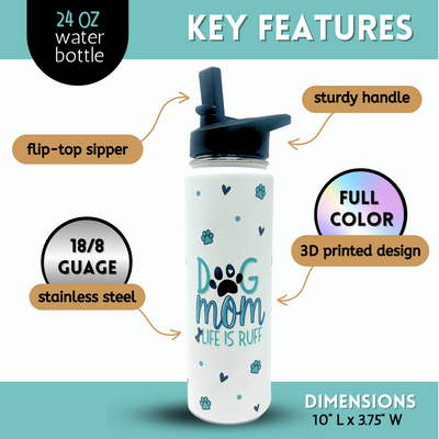 Dog Mom Water Bottle - Dog Mom Insulated Cup, Coffee Mug - Great Dogs Themed Gifts for Christmas, Birthday, Best Cups and Mugs for New Dog Mom, Things for Dog Lovers