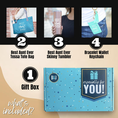 Brooke and Jess Designs Aunt Gift Box - Best Aunt Ever Tessa, 20 oz Skinny Tumbler, and Keychain Gift Box Set