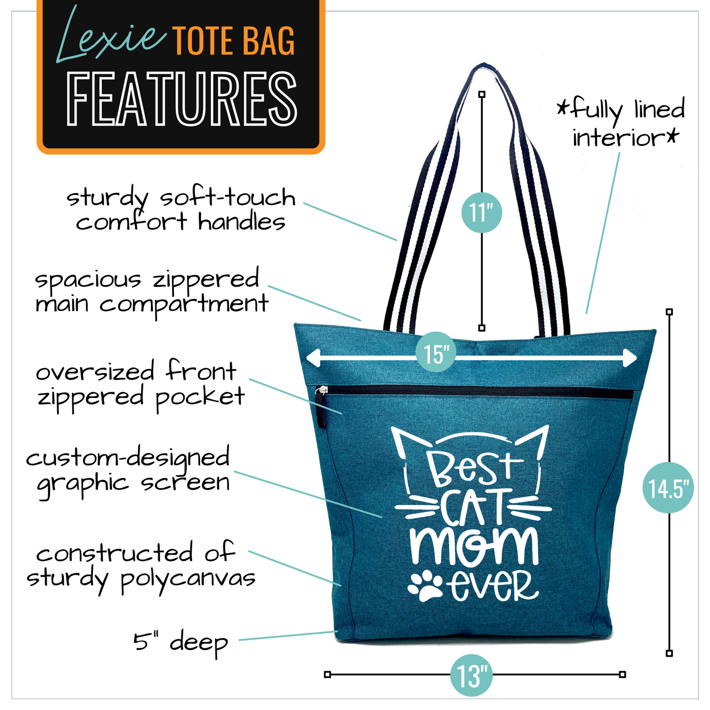 Best Cat Mom Ever Teal Lexie Tote Bag - Outlet Deal Utah