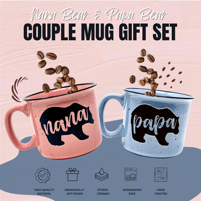 Nana Bear Cute Coffee Mug for Grandma, Grandmother - Grandma Gifts, Mother's Day, Christmas, Birthday (Nana Bear Coral and Papa Bear Dark Blue Gift Set)