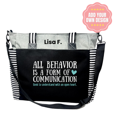 Custom-Designed & Personalized GRAY LouLou Tote Bag with Multiple Zippers and Compartments