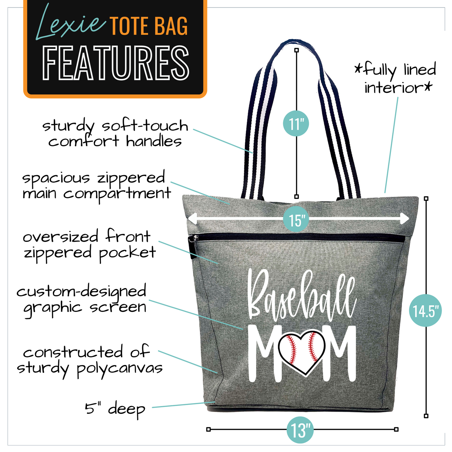 Baseball Mom Lexie Gray Tote Bag for Moms - Outlet Deal Utah