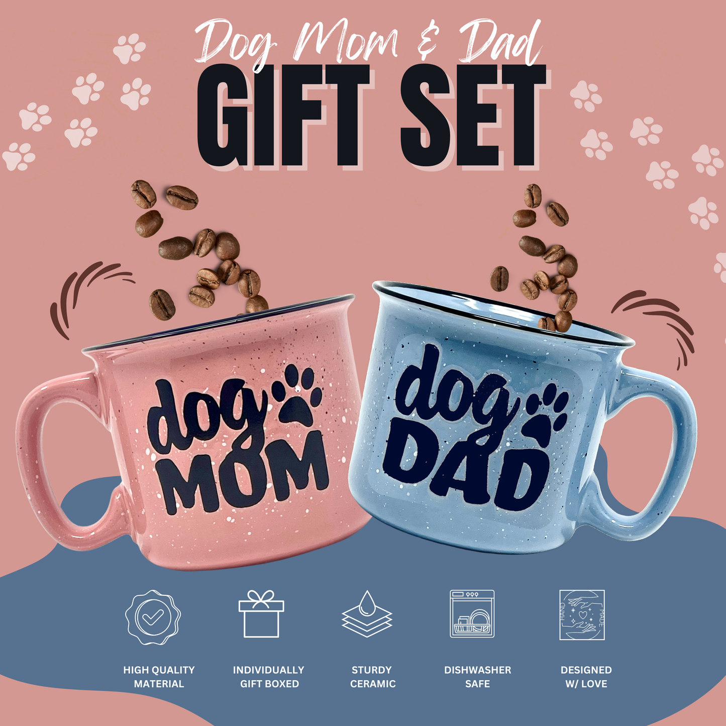 Cute Funny Coffee Mug for Dog Lovers - Dog Mom, Dog Dad, Fur Mama - Unique Fun Gifts for Her, Dad, Mom, Sister, Teacher, Coworkers - Coffee Cups & Mugs with Quotes (Dog Mom and Dog Dad Mug Gift Set)