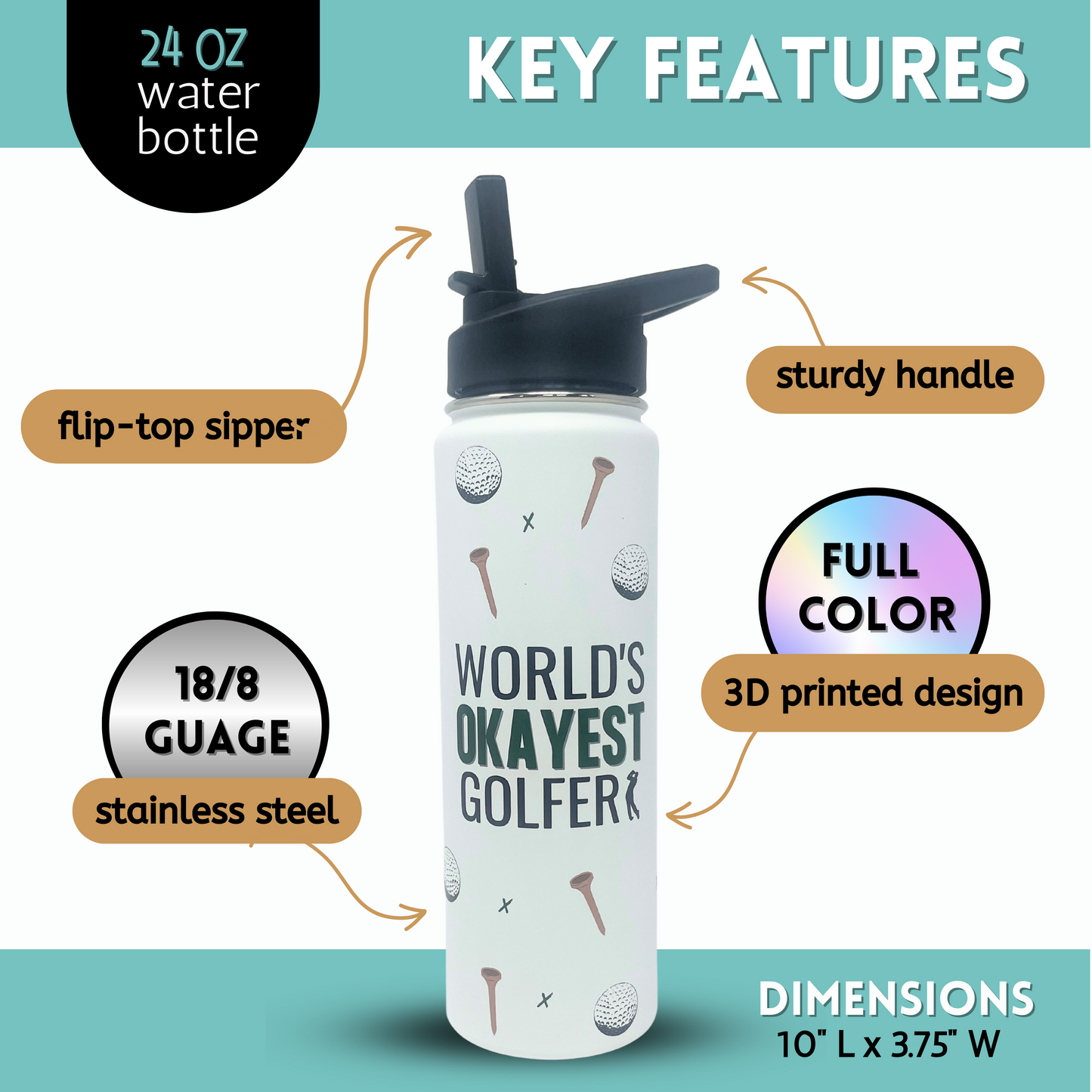 Golf Gifts for Men Unique - Golf Water Bottle Mug Tumbler Coffee