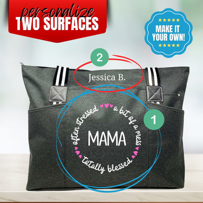 Custom-Designed & Personalized BLACK Tessa Tote Bag with Multiple Zippers and Compartments (Copy) (Copy)