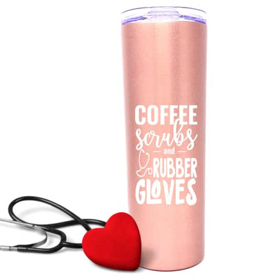 Coffee Scrubs And Rubber Gloves 20 oz Rose Gold Skinny Tumbler for Medical Workers - Outlet Deals Utah