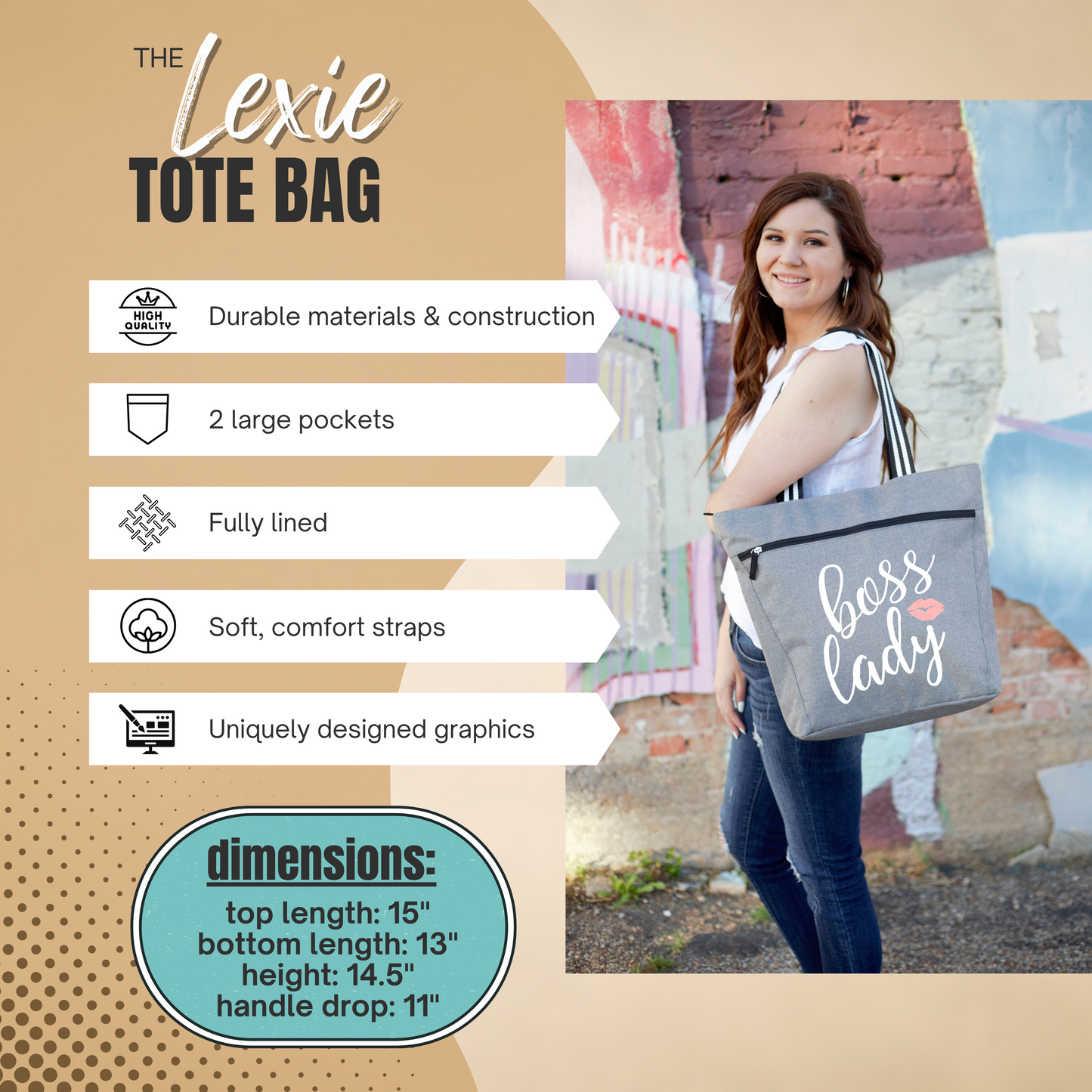 Boss Lady Gifts for Women - Zippered Pocket Canvas Tote Bag for Bosses, Manager, Chaos Coordinator (Boss Lady Box Gift Box)