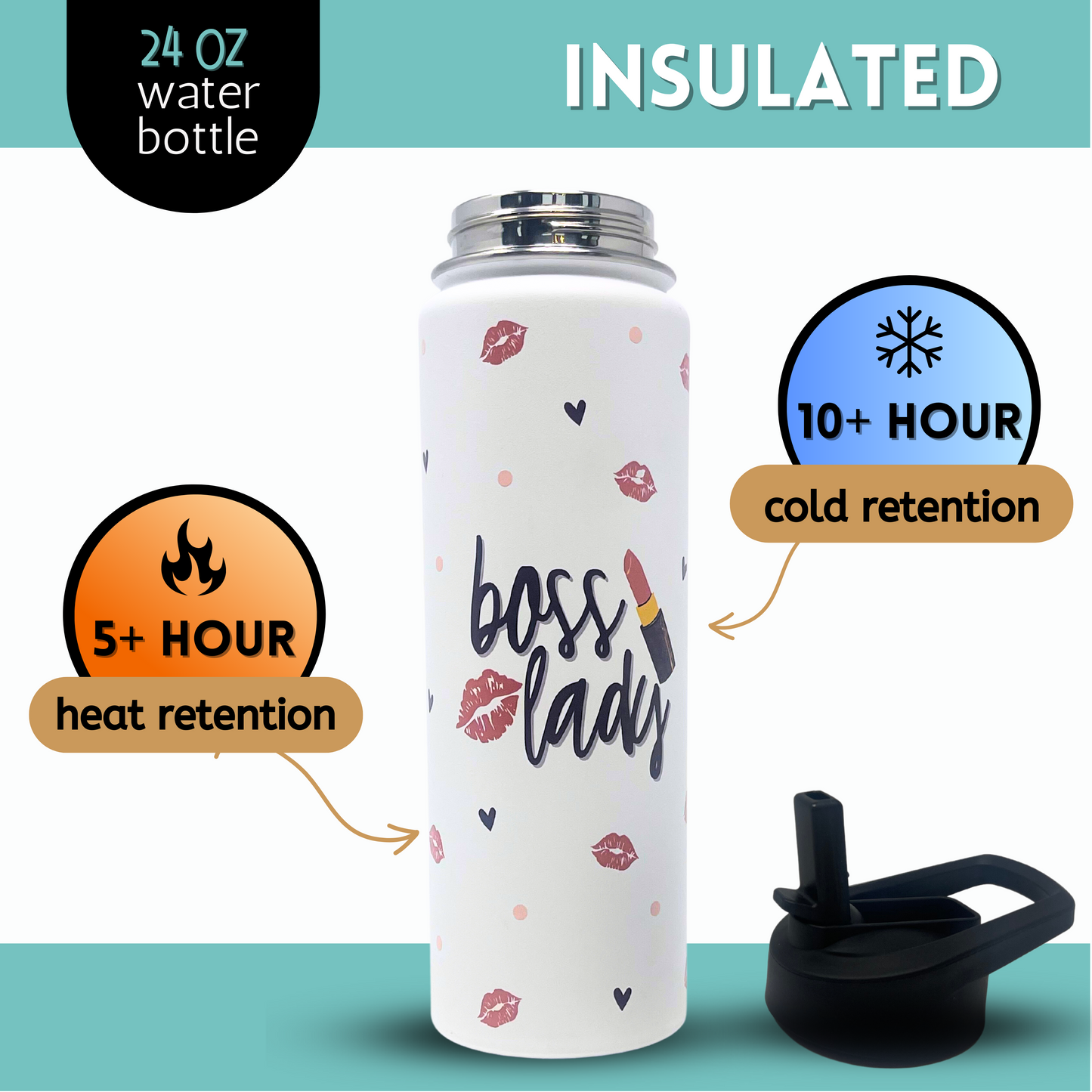 Boss Lady Water Bottle - Best Boss Gifts for Women - Great Travel Tumbler Gifts for Bosses, Coworkers, Mom, Christmas, Birthday