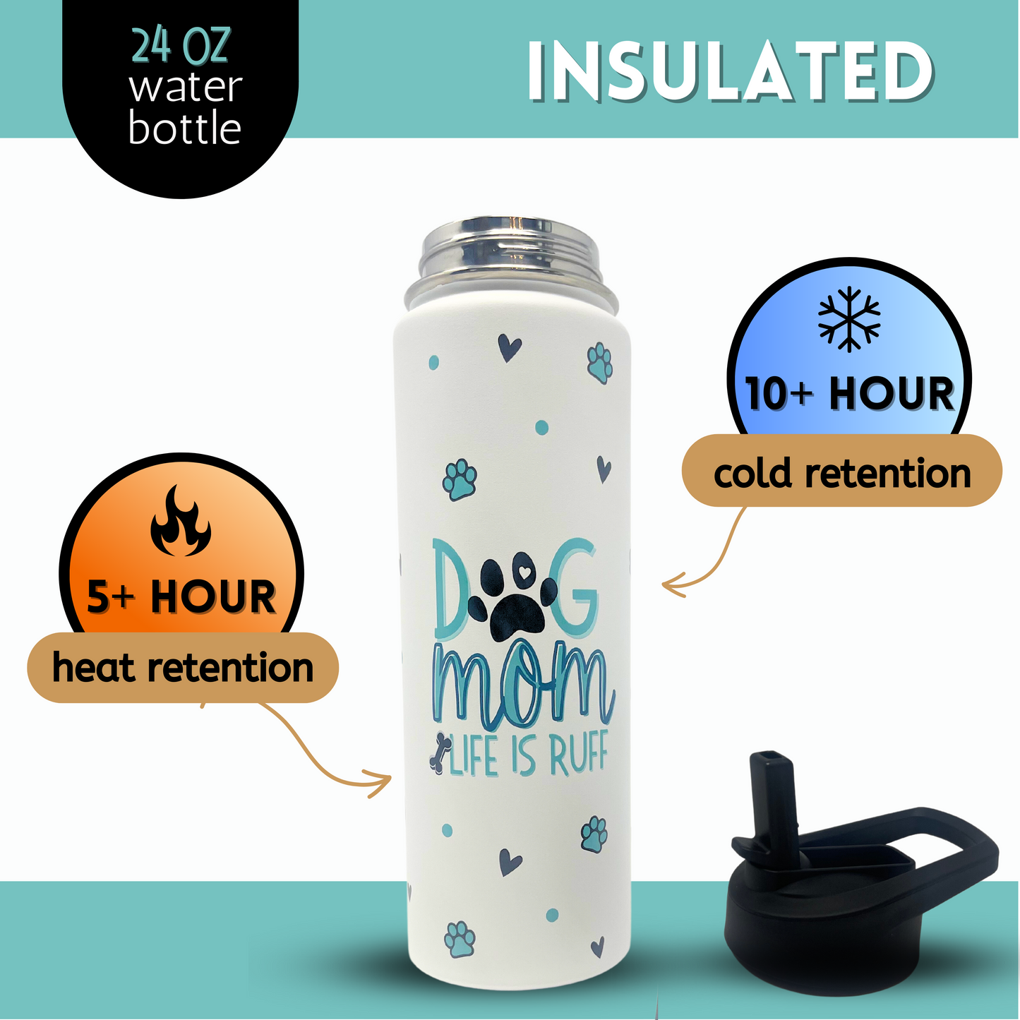 Dog Mom 24 oz Full Color Water Bottle