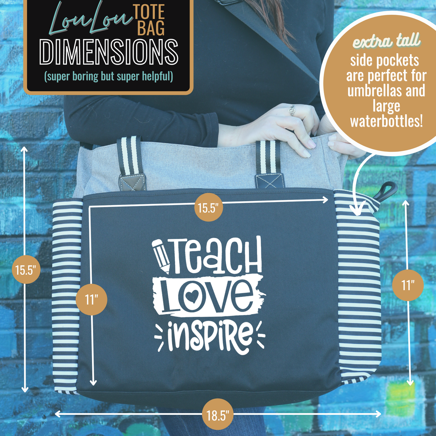 Teach Love  Inspire LouLou Gray Tote Bag for Teachers - Outlet Deals Texas