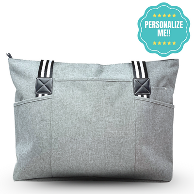 Custom-Designed & Personalized GRAY Tessa Tote Bag with Multiple Zippers and Compartments