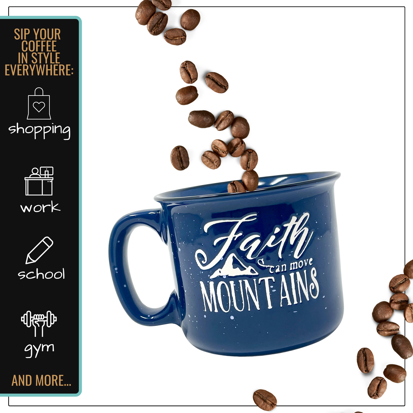 Faith Move Mountains  15 oz Dark Blue Ceramic Mug - Outlet Deal Texas