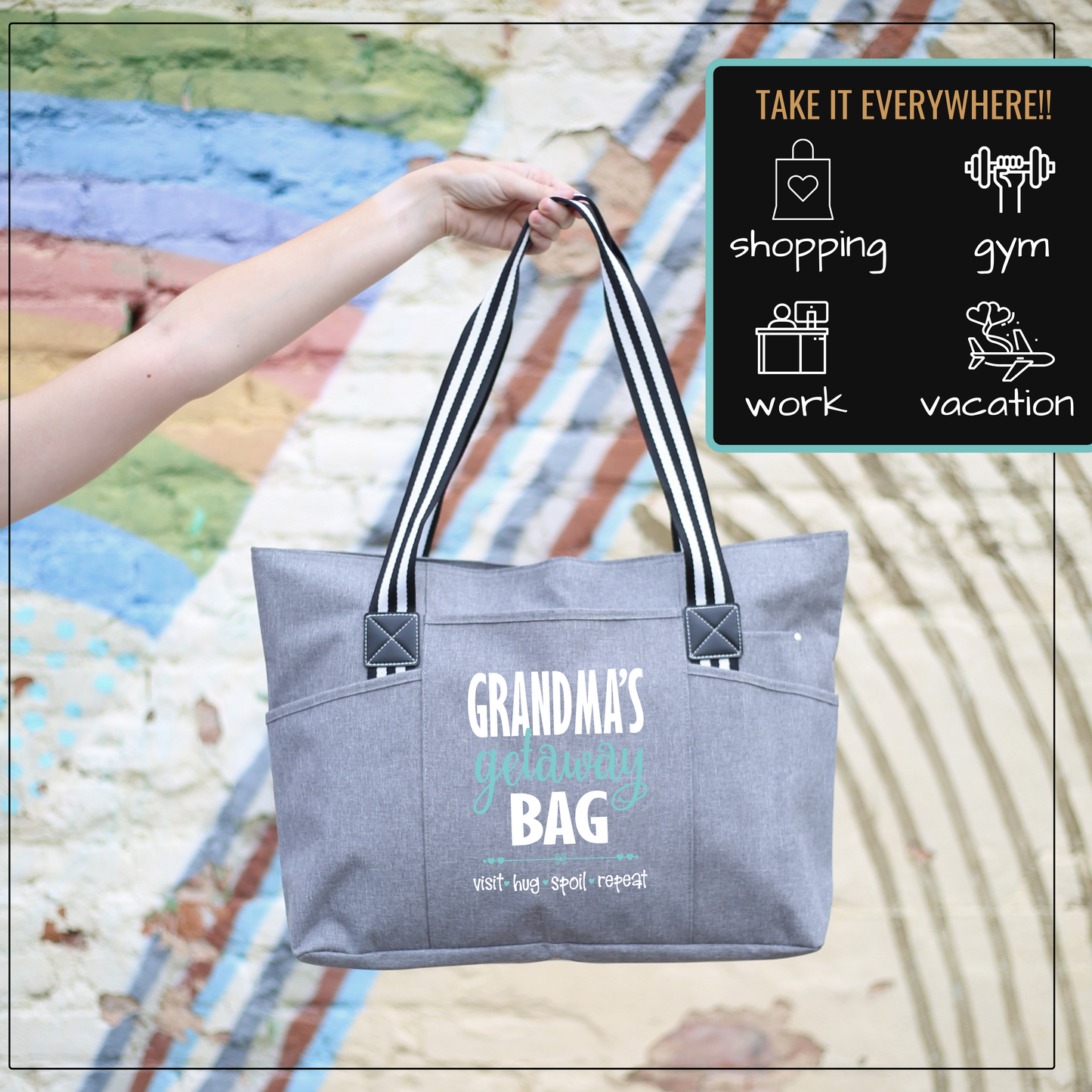 Grandma's Getaway Tessa Gray Tote Bag for Grandmothers